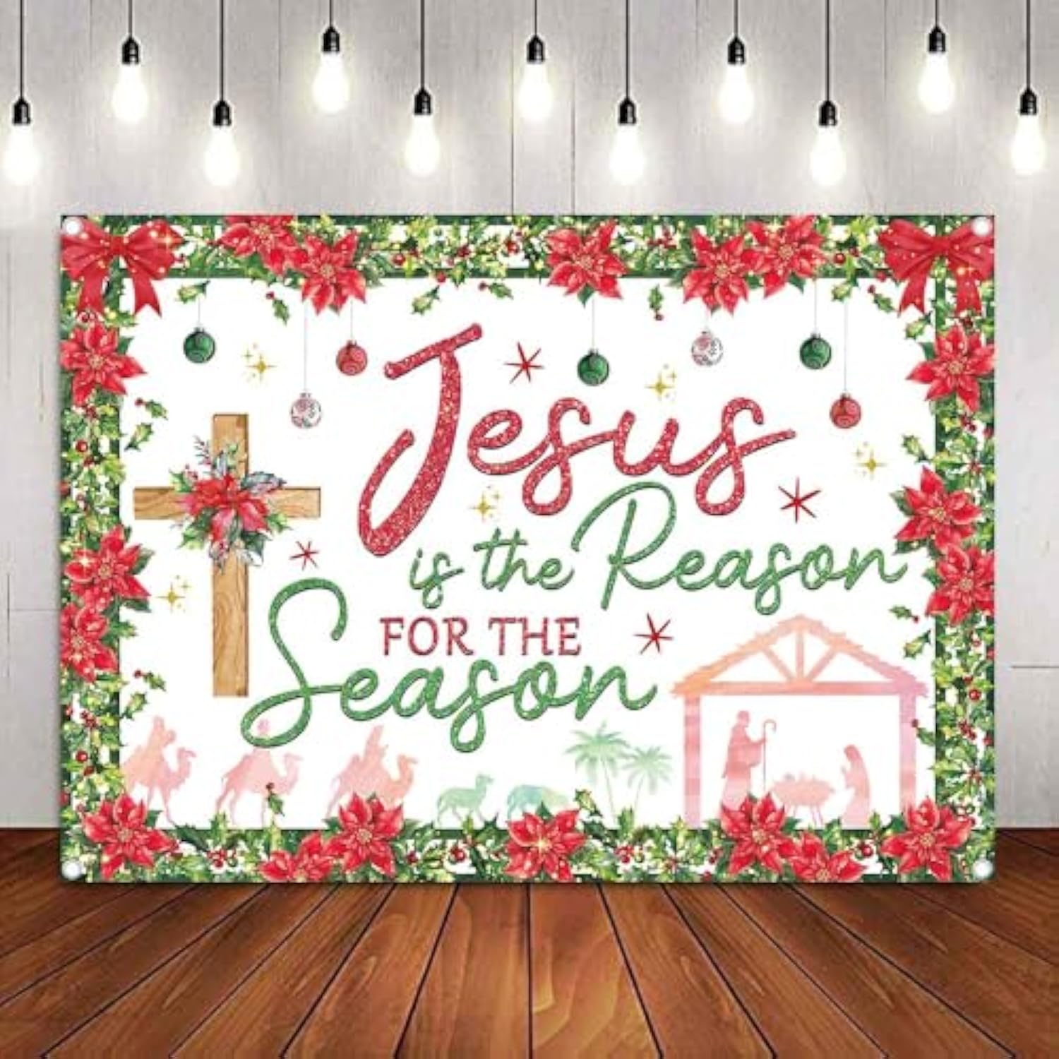 Christmas Nativity Backdrop Jesus Is The Reason For The Season Photography Background Banner Christmas Religious Xmas Holy Nativity Party Decorations Photo Booth Banner (7X5Ft(82 X 59 Inch))