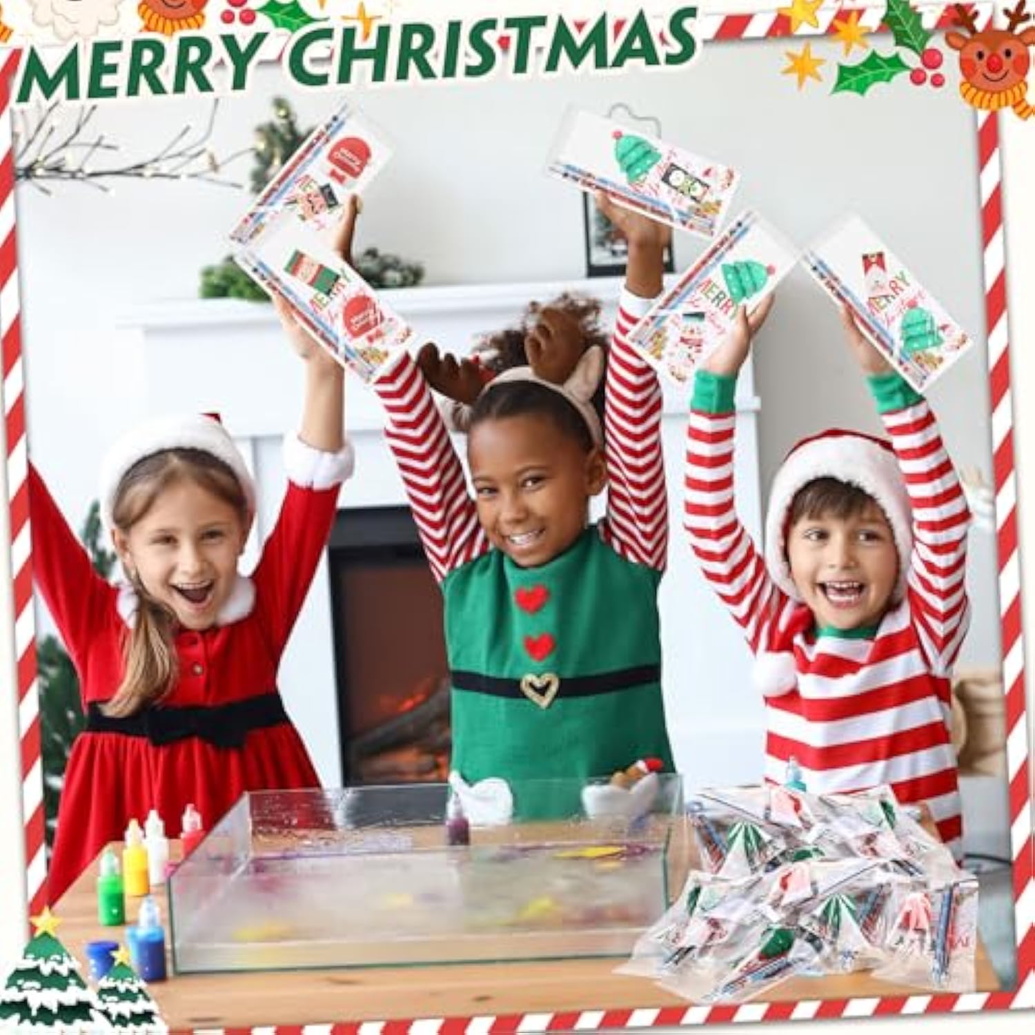 144 Pcs Christmas Stationery Party Favors Bulk For Students Xmas Gift Including Christmas Tree Santa Hat Sharpener Pencil Eraser With Card Bags For Stocking Stuffers Classroom Gift Exchange