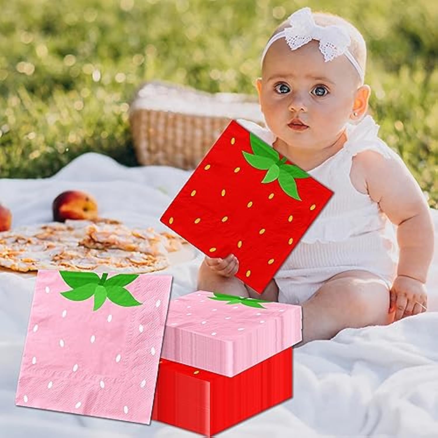 Strawberry Birthday Decorations,40Pcs Strawberry Party Napkins Pink And Red Berry Sweet One Napkins For Strawberry Party Berry Sweet Baby Shower Party Supplies