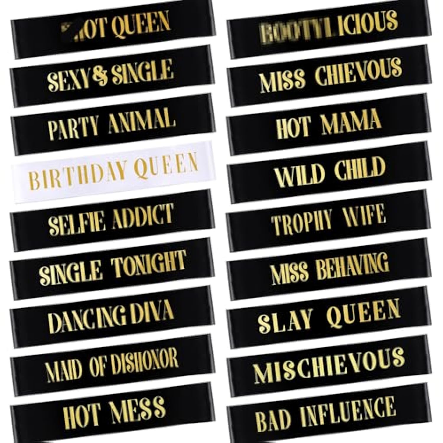 18 Pcs Birthday Queen Sashes Set For Women Black White Gold Happy Birthday Sash For Queen Party Favors