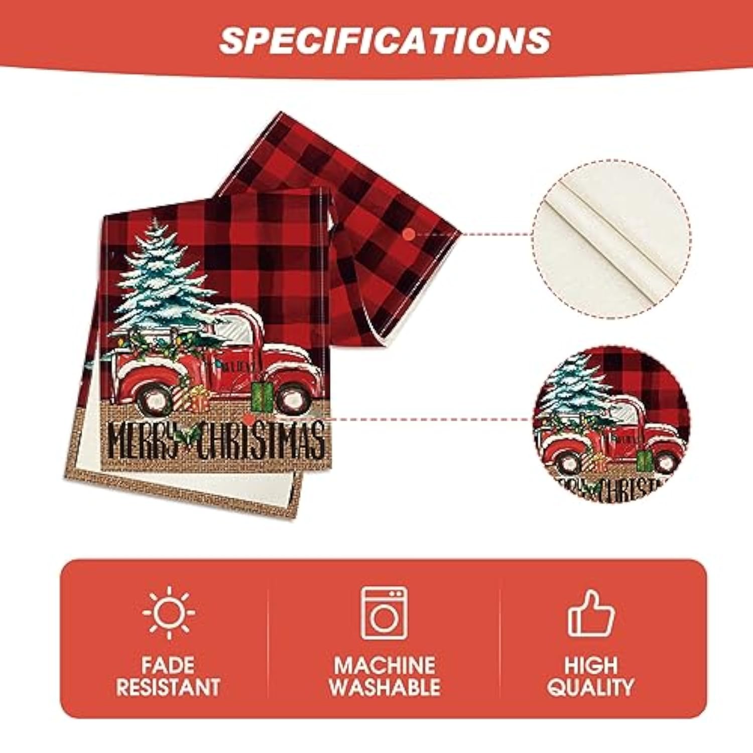 Red And Black Buffalo Plaid Merry Christmas Tree Table Runner, Seasonal Truck Gifts Kitchen Dining Table Decoration For Outdoor Home Party 13X48 Inch