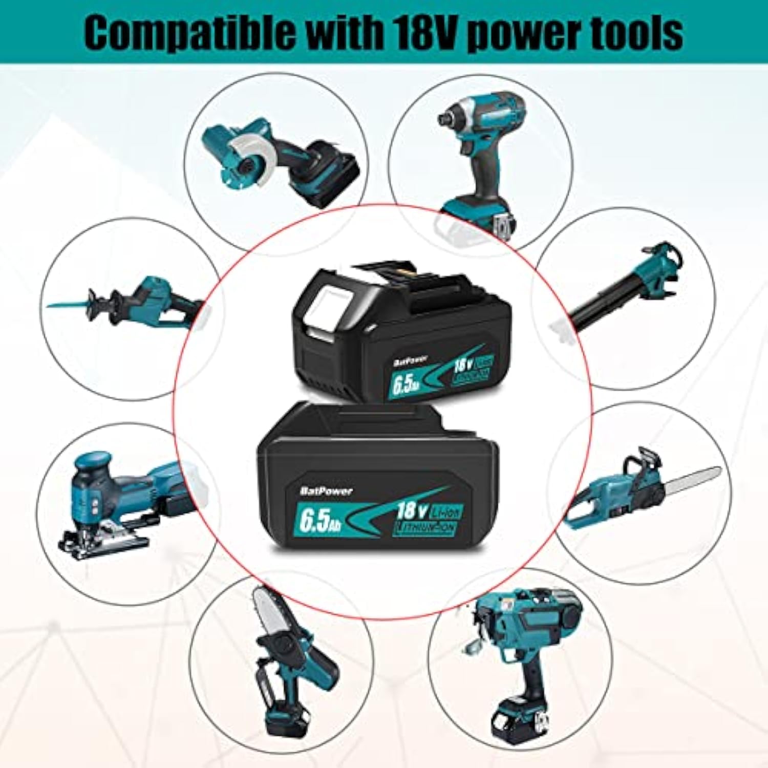 2 Pack Bl1860B 6.5Ah 18 Volt Lithium Ion Battery For Makita 18V Battery 6.0Ah 5.0Ah 4.0Ah 3.0Ah 2.0Ah Bl1850B Bl1840B Bl1830B Bl1820B Compatible With Makita 18V Lxt Battery