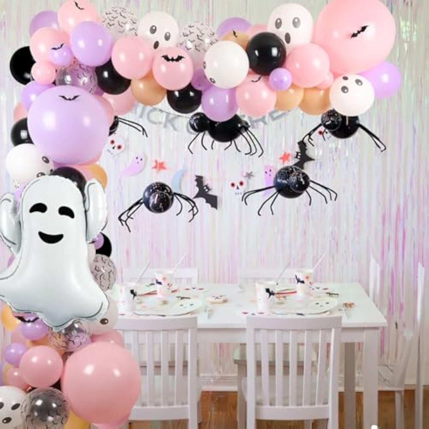 Halloween Balloon Garland Kit: Pink, Purple, Black Balloons with 3D Bats