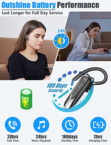 Bluetooth Earpiece Wireless Cvc8.0 Headset For Cell Phone Dual Mic Noise Canceling Earpiece Phone With Mute Key 20H Talk 180 Days Standby For Iphone Android Home Office Driving (1 Pack)