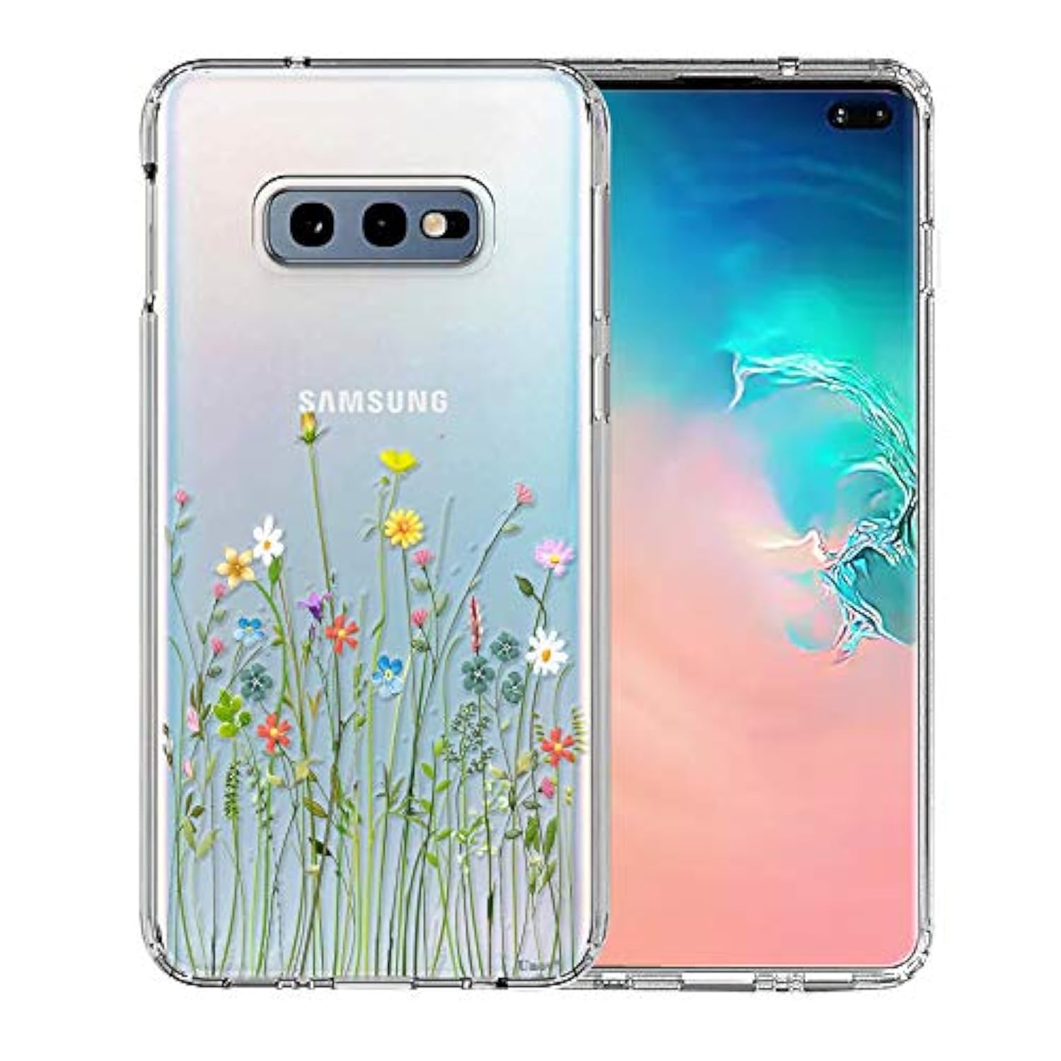 Case Compatible With Galaxy S10E Case Clear With Design Soft Tpu Shock Absorption Slim Embossed Pattern Protective Back Cover (Flower Bouquet)