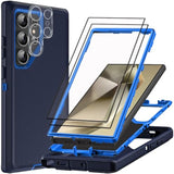 For Samsung Galaxy S24 Ultra Case With 2Pcs Tempered Glass Screen Protector And 1Pcs Camera Lens Protector, 3 In 1 Heavy Duty Shockproof/Drop Proof/Dust Proof Case (Navy Blue)