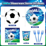 Soccer Party Decorations, 120Pcs Soccer Birthday Party Supplies-Serves 24 With Soccers Plates Cups And Napkins For Sports Boy'S Birthday Decorations