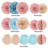 Dusty-Blue Pink Party-Decorations Paper Lanterns - 15pc Gender Reveal Tissue Pom Poms Streamers,Birthday Bachelorette Bridal Baby Shower Engagement Wedding Decor
