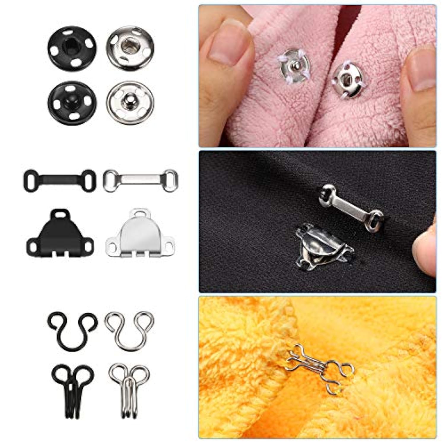 100 Pairs 3 Styles Skirt Sewing Hooks And Eyes, Sewing Snaps Kit Hook