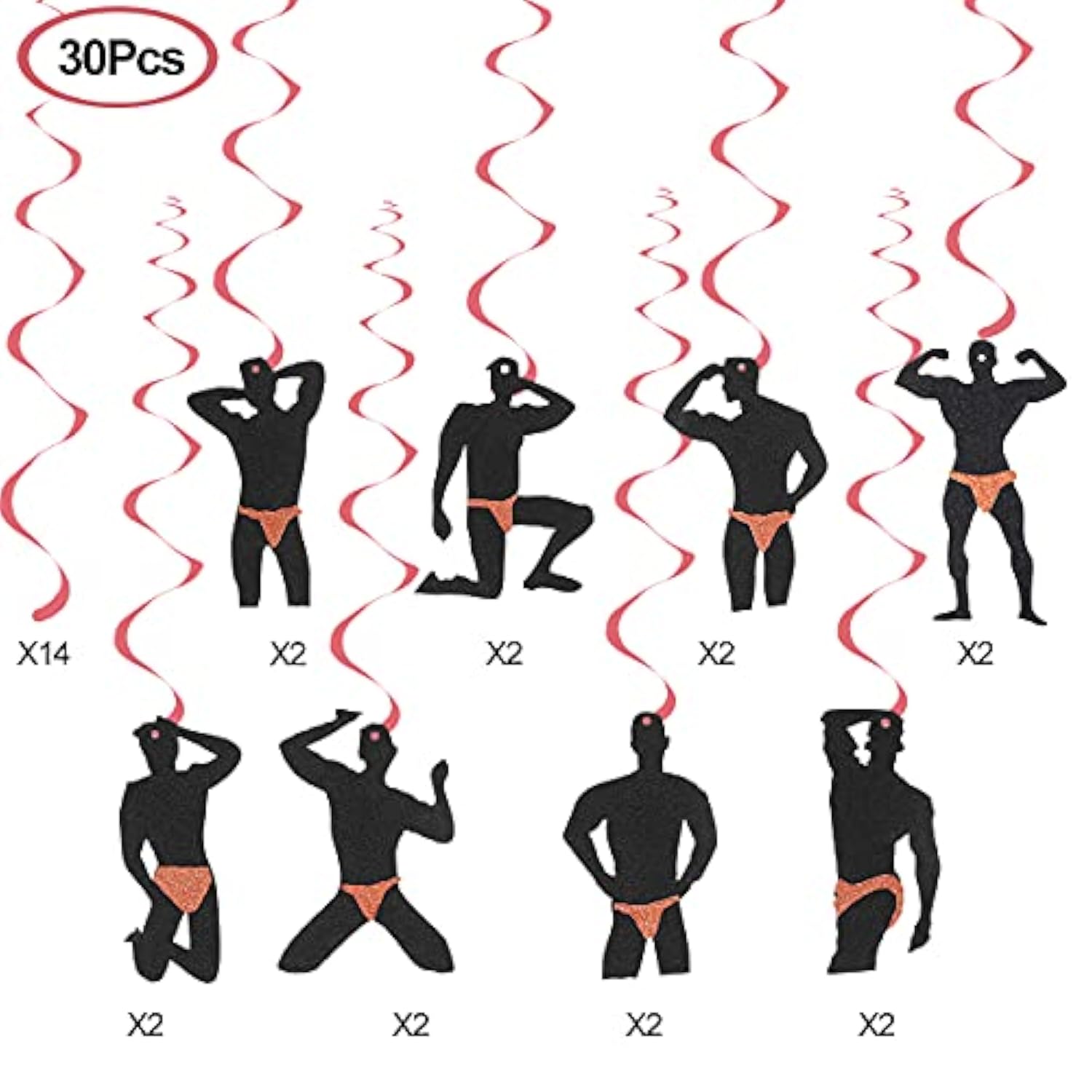 30Pcs Bachelorette Party Hanging Swirls Decorations, Rose Gold Male Dancer Hen Party Supplies, Bridal Shower Dirty & Naughty Bachelorette Party Decor For Women