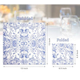 60 Pack Blue Floral Paper Napkins, Decorative Disposable Napkins For Wedding, Tea Party, Cocktail, Dinner, And Special Events - 6.7" Fancy Napkin