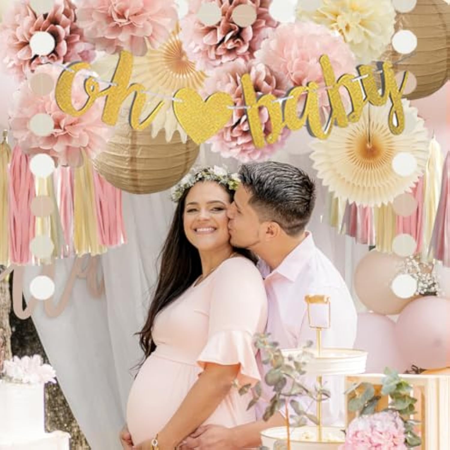 Dusty Rose Boho Pink Baby Shower Decorations For Girl Champagne Brown Neutral Oh Baby Shower Decorations Beige And Pink Gender Reveal Party Decor With Tissue Paper Pom Poms Cream Boho Tassel Garland