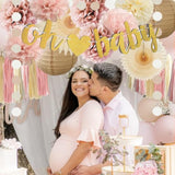 Dusty Rose Boho Pink Baby Shower Decorations For Girl Champagne Brown Neutral Oh Baby Shower Decorations Beige And Pink Gender Reveal Party Decor With Tissue Paper Pom Poms Cream Boho Tassel Garland