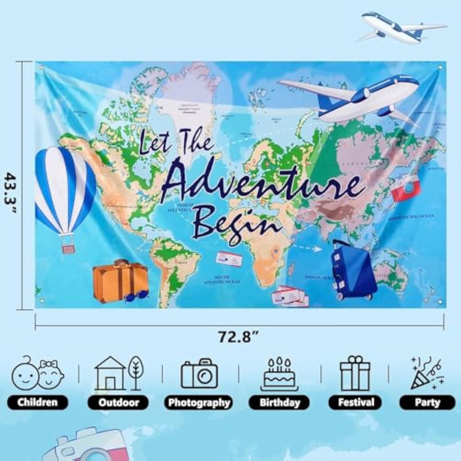 Bon Voyage Party Backdrop – 73x43in Travel & Adventure Photo Banner