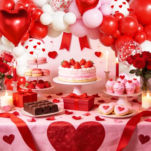 Valentines Day Balloon Arch Garland Kit, Valentine Pink White Red Heart I LOVE YOU Balloons with Rose Petals for Bachelorette Bridal Engagement Birthday Galentines Valentines Party Decorations