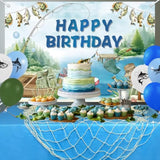 Gone Fishing Party Kit with Backdrop, Tablecloth, Balloons & Fish Net Decorations