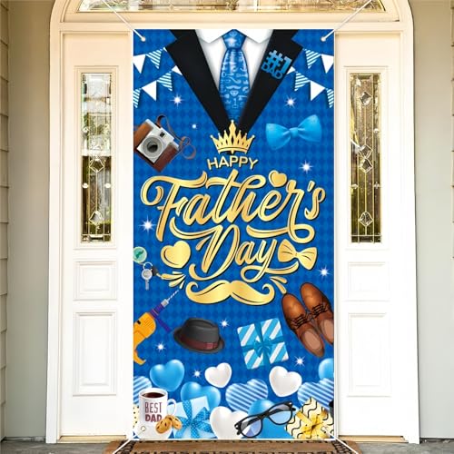 Happy Fathers Day Decorations Banner Fathers Day Door Cover Banner for Indoor Outdoor Fathers Day Party Decoration Supplies, 35.4 x 70.8 inch