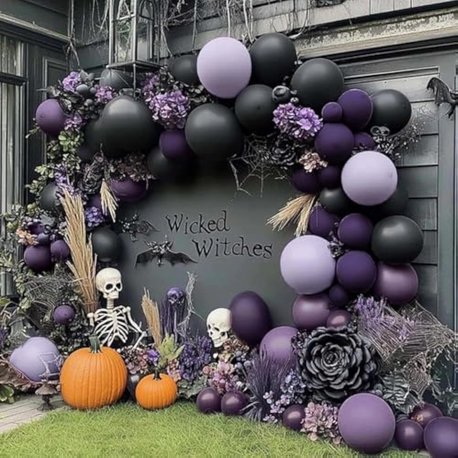 Black Purple Balloon Arch Kit Double Stuffed Garland for Halloween Birthday Party Decorations