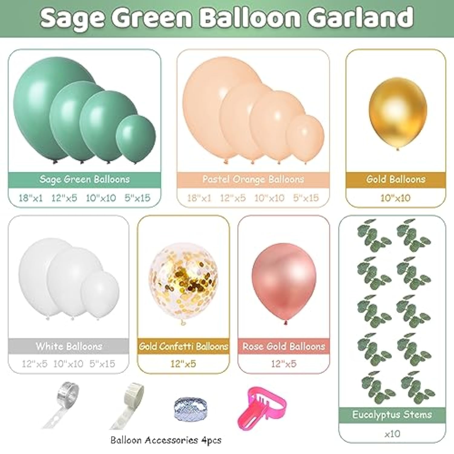 166Pcs Sage Olive Green Blush Peach Balloon Garland Arch Kit Orange White Green Gold Balloons Eucalyptus For Tropical Wedding Jungle Safari Greenery Baby Shower Birthday Party Decorations