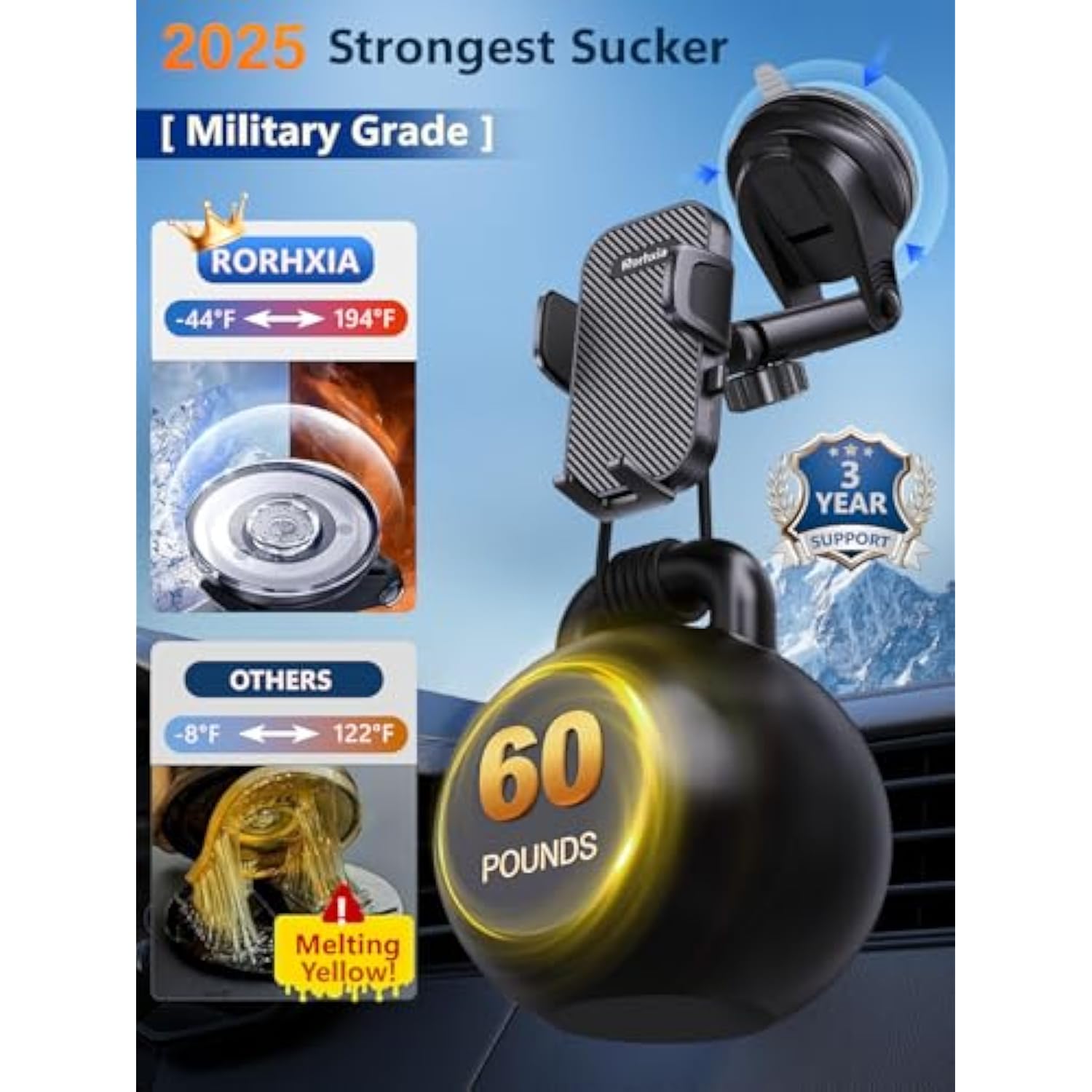 [Military-Grade] 3-In-1 Phone Holders For Your Car, [2025 Most Stable And Flexible Suction Cup] Vent Dashboard Windshield Cell Phone Mount Car Fit For All Phones, Iphone, Samsung