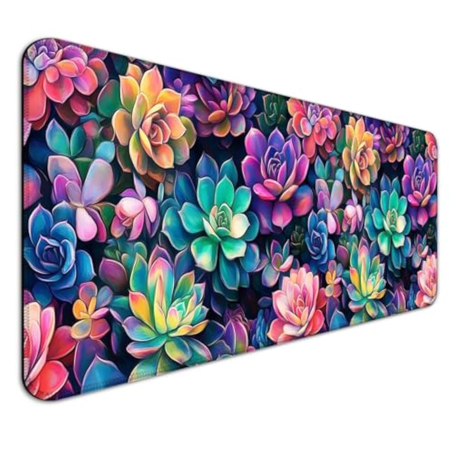 Colourful Succulent Plants Gaming Desk Mat, Extended Large Nature Aesthetic Mouse Pad, Computer Keyboard Laptop Mousepad For Work, Office And Home, Xl