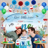 Ofishally One Birthday Decorations - Our Little Man Is Ofishally Turning One Backdrop, Banner, Hanging Swirls, Paper Pom Poms, Honeycomb And Balloons For Boy 1St Birthday Party Supplies