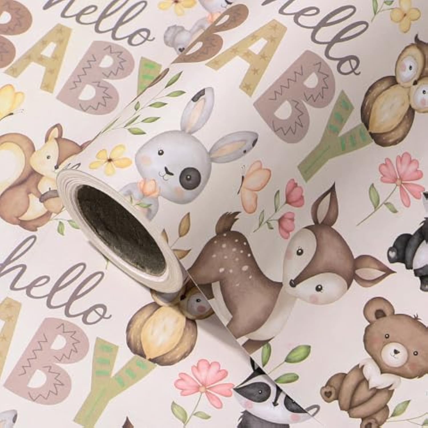 Woodland Kraft Baby Shower Wrapping Paper Roll for Kids’ Birthday & Parties