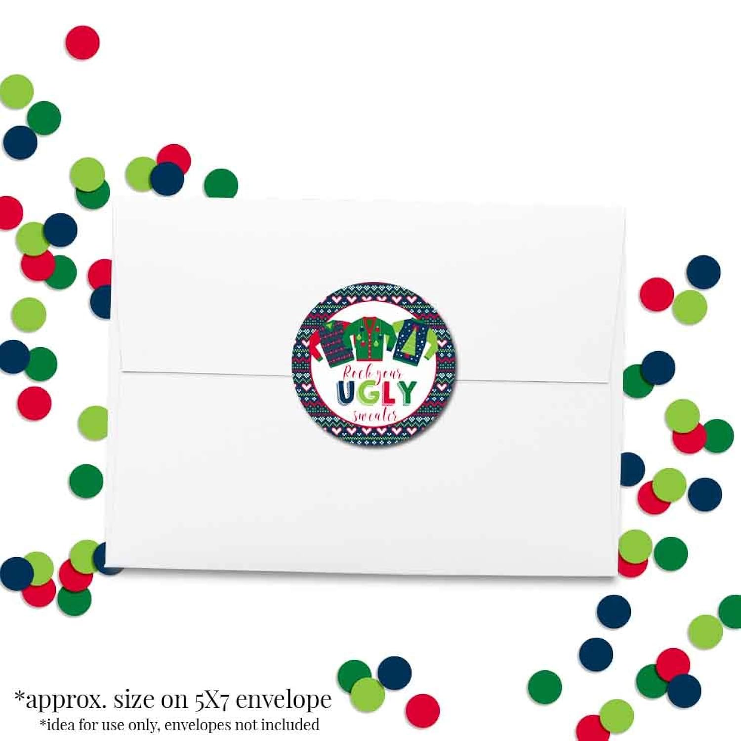 Ugly Sweater Christmas Holiday Thank You Sticker Labels, 40 2" Party Circle Stickers By Amandacreation, Great For Party Favors, Envelope Seals & Goodie Bags