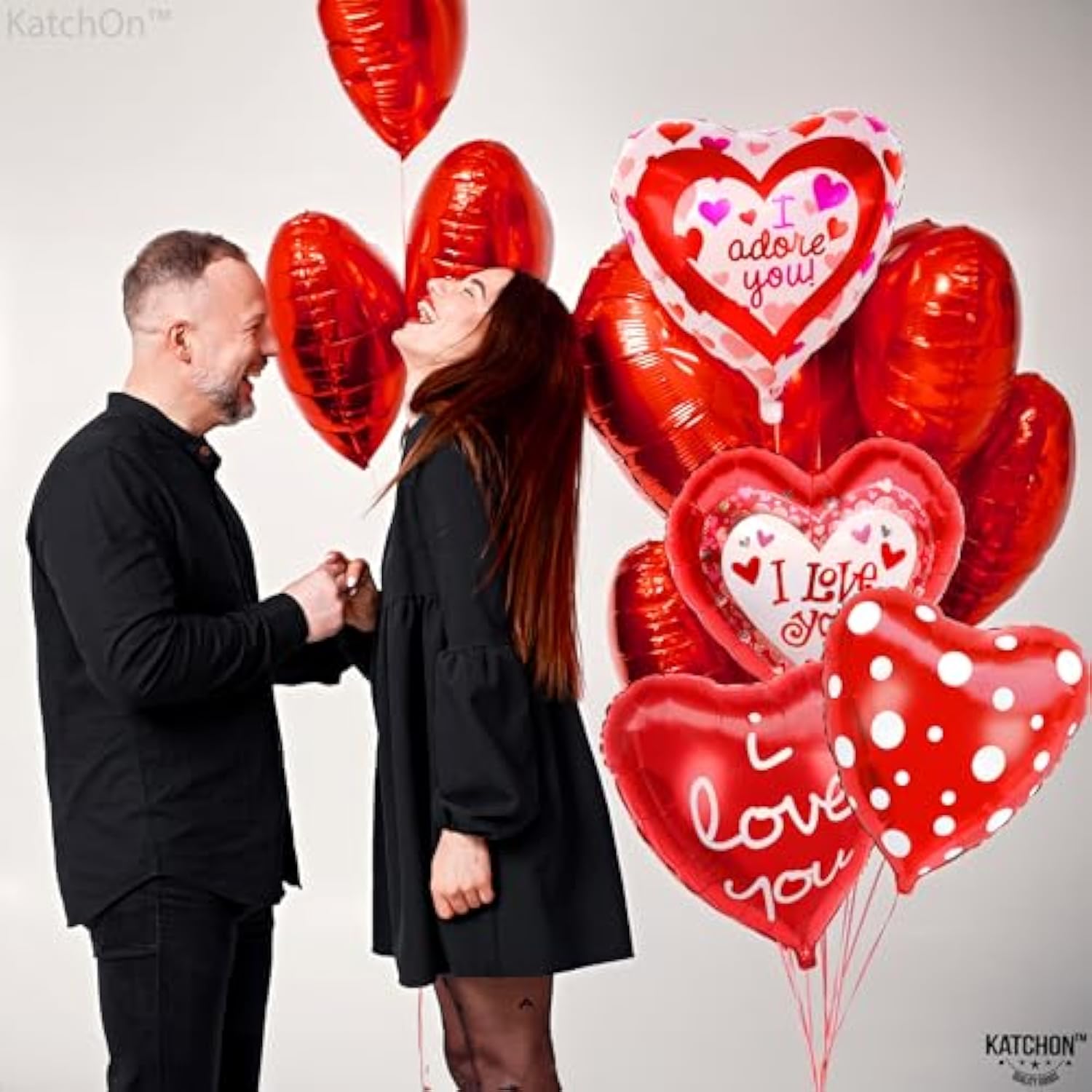 Red Heart Balloons Decorations Set - 18 Inch, Pack Of 12 | I Love You Valentines Day Decorations | I Adore You Heart Shaped Balloons