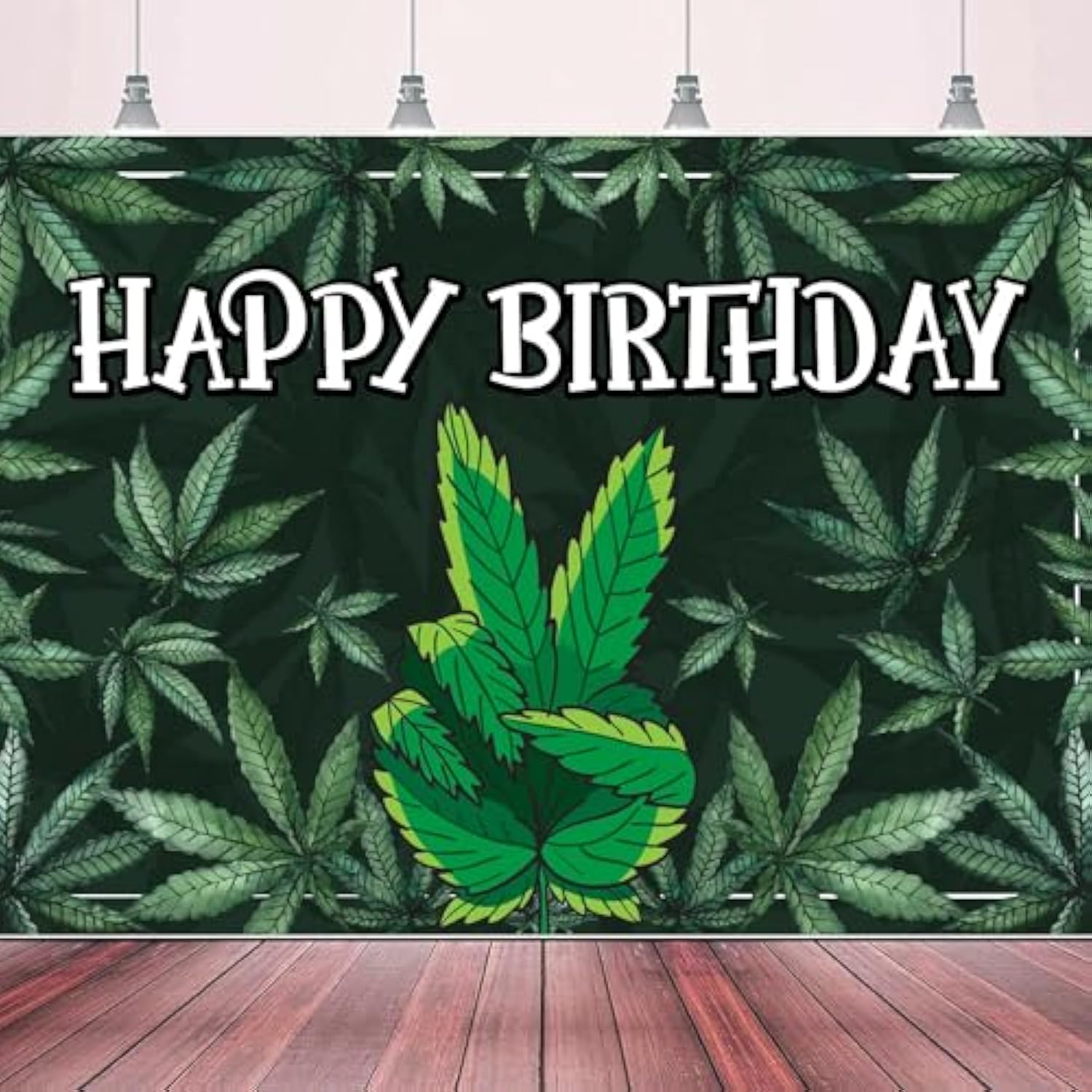 70.9x47.2" Green Leaves Happy Birthday Backdrop Banner Jungle Theme Photo Prop Decor
