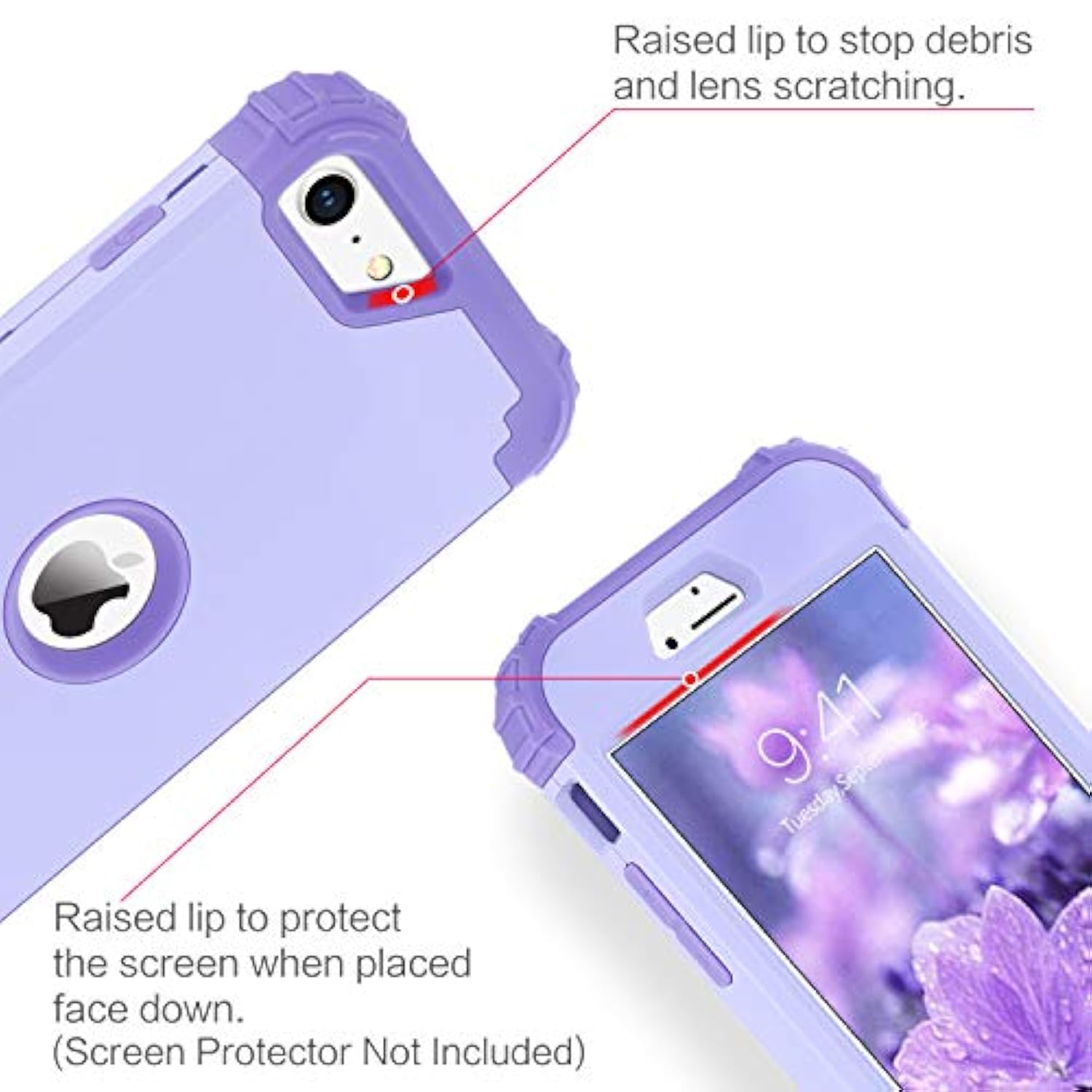 For Se 2022 Case And Se 2020 Case, Heavy Duty 3 In 1 Full Body Rugged Shockproof Hybrid Hard Pc Soft Rubber Case For Se 3Rd/2Nd Gen, Light Purple/Lavender