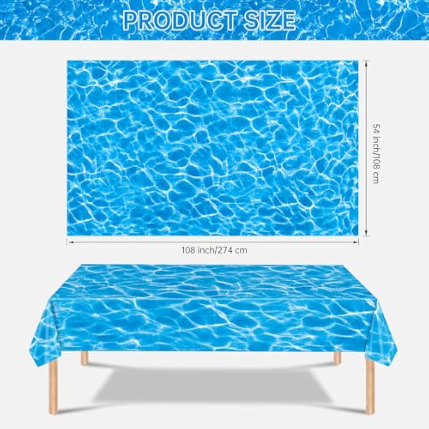 3 Pieces Ocean Tablecloth - Under The Sea Ocean Waves Table Cloths, Plastic Rectangle Blue Water Print Table Cover For Beach Pool Birthday Party Decorations Tables Decor Supplies Favors, 108 X 54 Inch