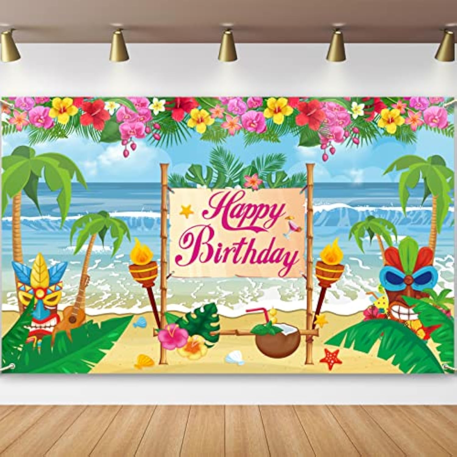 Hawaiian Luau Birthday Backdrop  Aloha Beach Party Banner