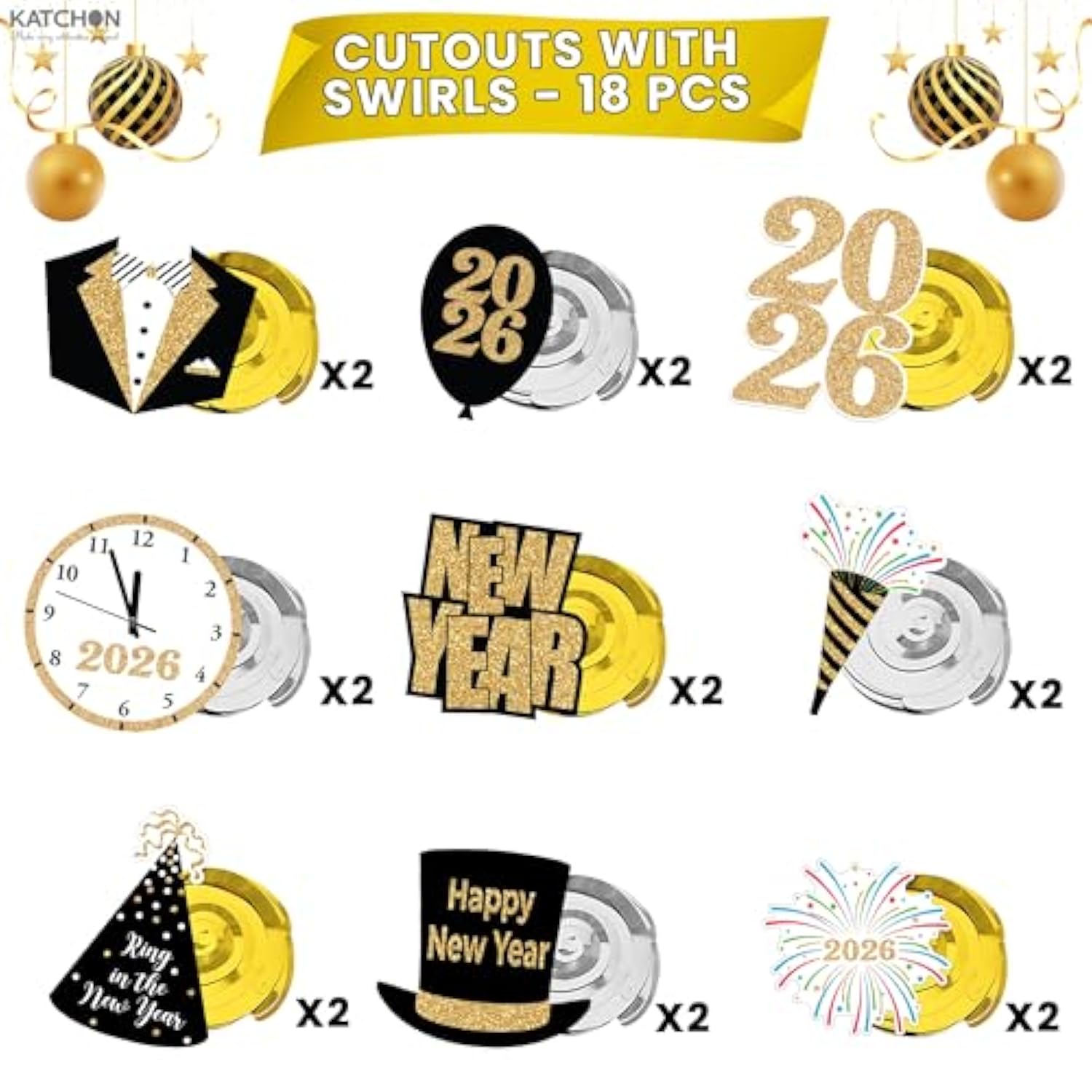 30pcs Happy New Year Hanging Swirls 2026 Party Decorations
