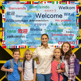 International Welcome Banner Decorations 52 World Country Flags Around the World Multicultural Decor - Large Welcome Backdrop Banner with 32 Different Language Welcome Words - Olympic Party Supplies
