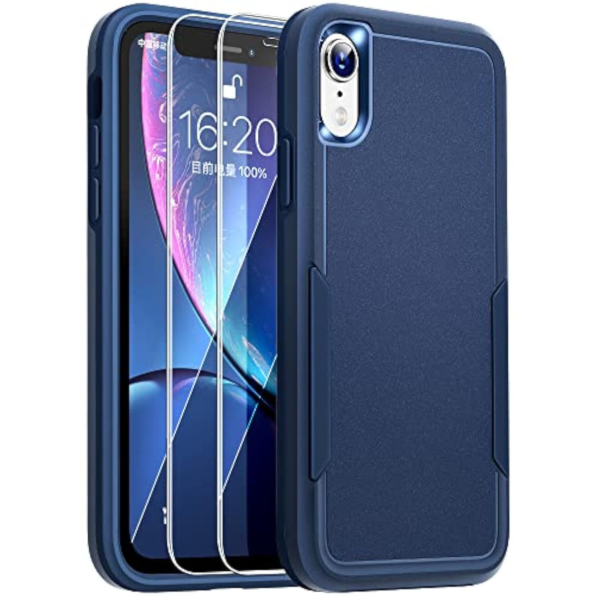For Iphone Xr Case Blue With Screen Protector For Men,Funda Para Iphone 10 Xr Phone Case Blue Protective Cover And Screen Protector. (Deep Blue)