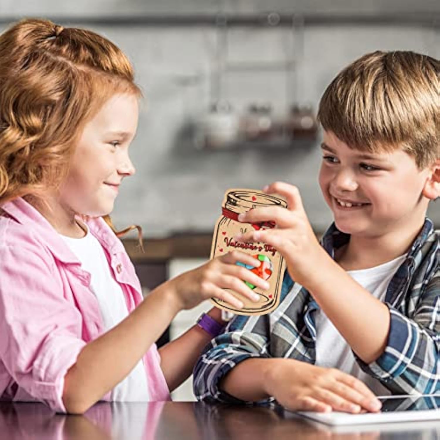 Valentine’S Day Cards For Kids – 50 Pack Diy Classroom Valentine Cards With Treat Bags, Cute Mason Jar Exchange Cards For Boys & Girls School Party Favors (Candy Not Included)