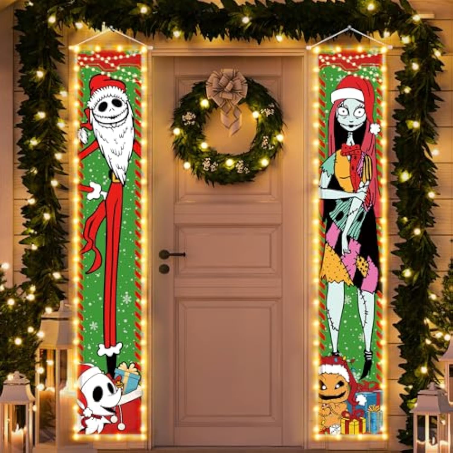 Jack Sally Lighted Banners Porch Signs Christmas Decor Christmas Nightmare Banner Christmas Decorations Before Outdoor Party Indoor Wall Home