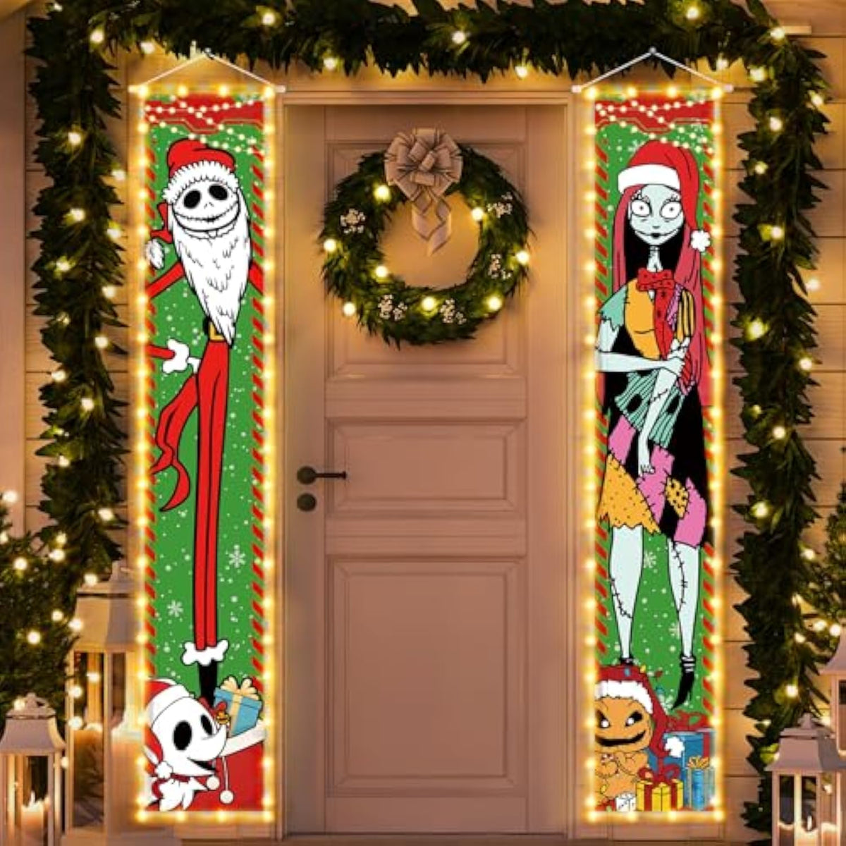 Jack Sally Lighted Banners Porch Signs Christmas Decor Christmas Nightmare Banner Christmas Decorations Before Outdoor Party Indoor Wall Home