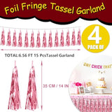 4P Pink Foil Fringe Tassel Banner Garland Metallic Tinsel Streamers Wall Hanging Curtain Backdrop Banner For Parade Floats, 2024 Graduation Decorations, Wedding Party Decoration