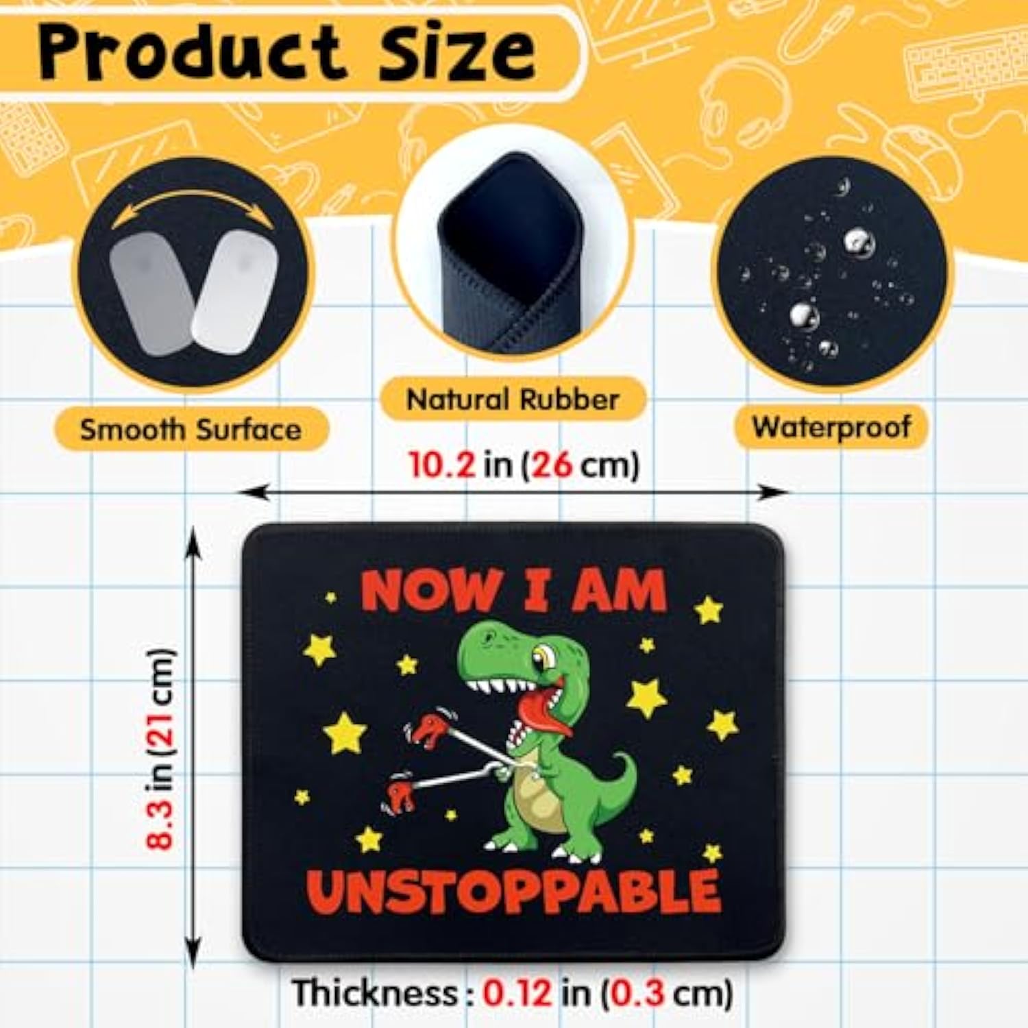 Funny Dinosaur Mouse Pad Gifts - Now I Am Unstoppable - Non-Slip Mousepad With Stitched Edge - Rectangular Mouse Mat For Laptop Gaming - Inspirational Gifts For Women, Men, Coworker, Friend