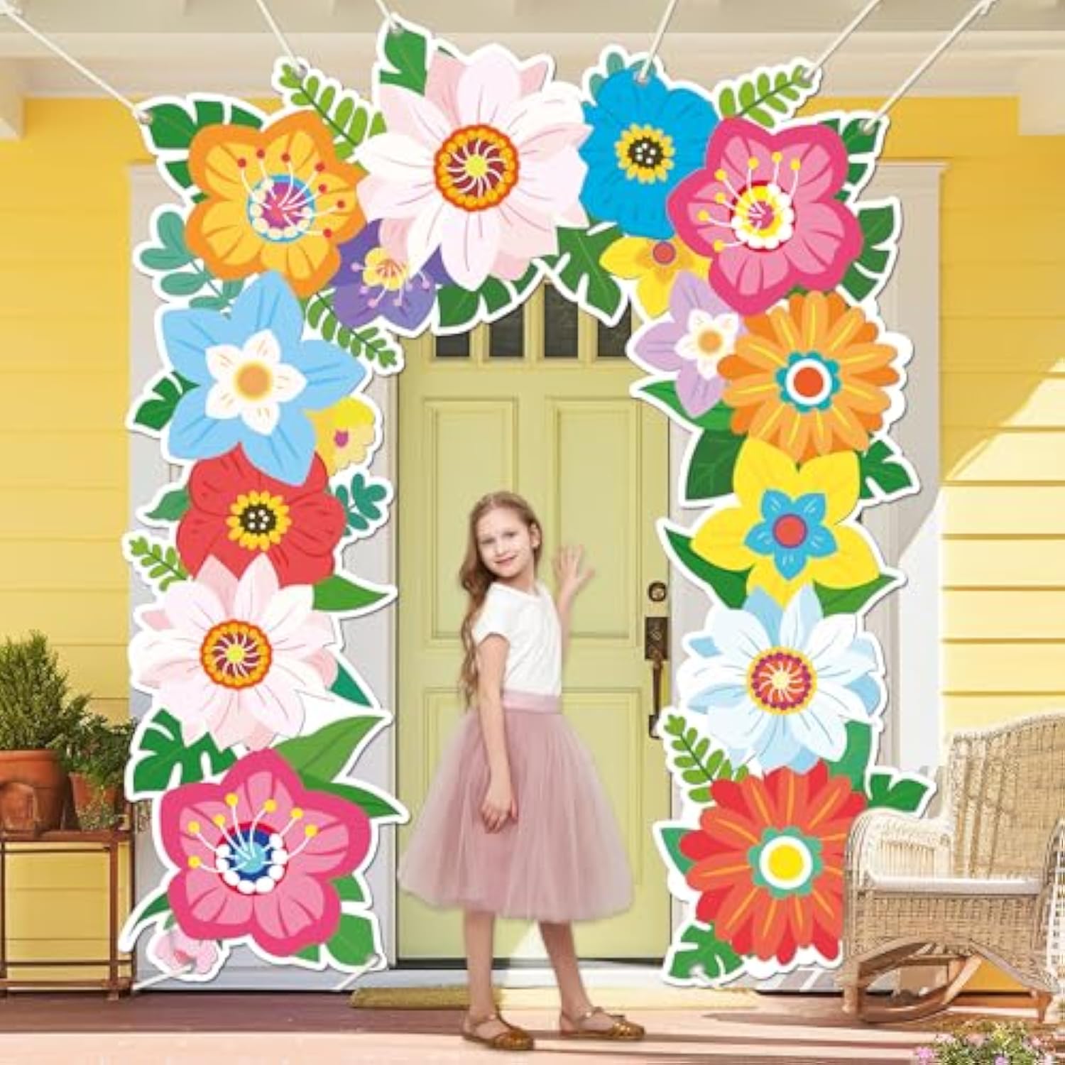 Spring Theme Flower Porch Banners Floral Birthday Party Decorations Wildflower Themed Door Cover Summer Hanging Photo Booth Props Backdrop For Tea Picnic Baby Shower Birthday Party Supplies 80X96 In
