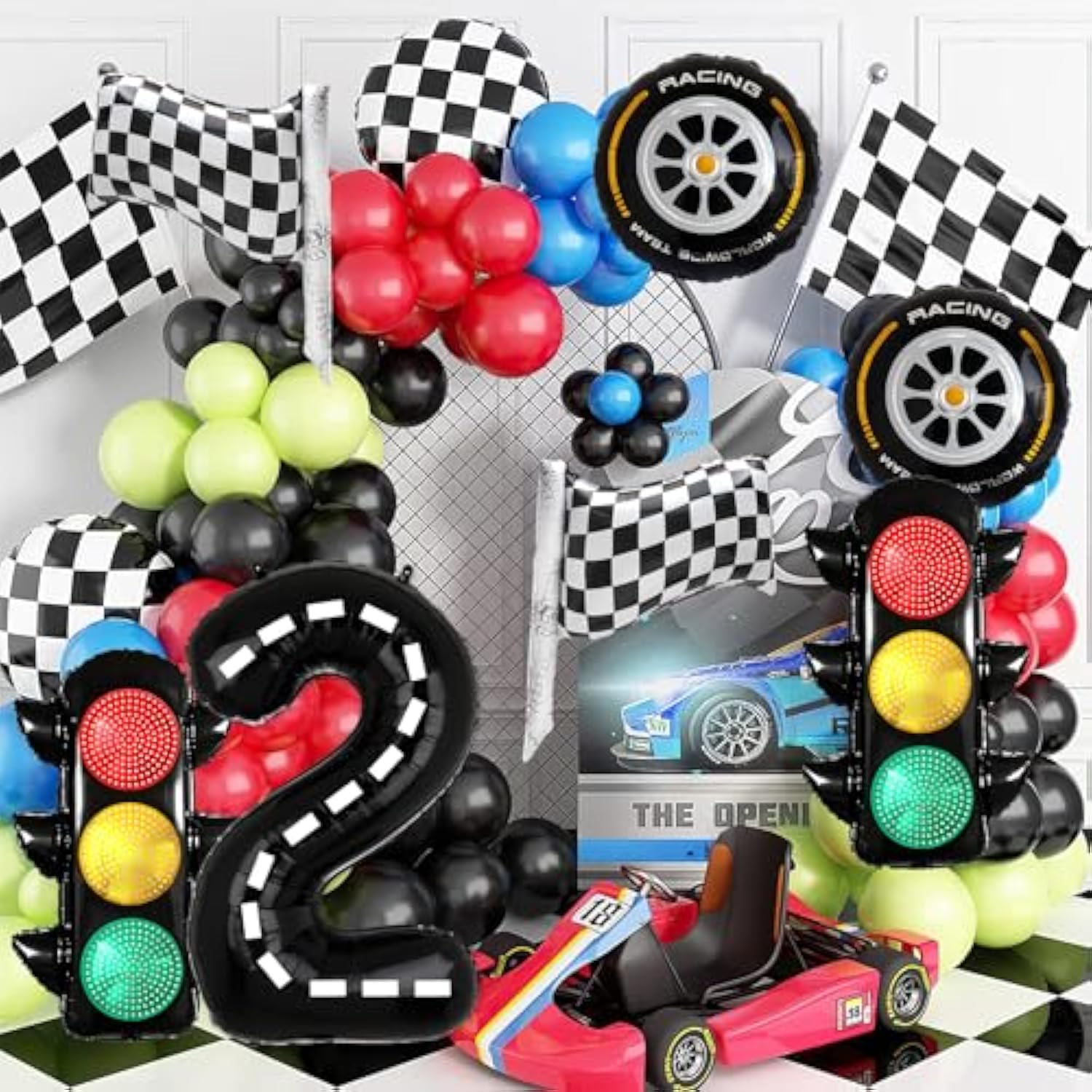 9 Pcs Traffic Light Balloons, Racing Theme for Kids' 2nd Birthday Party Decor