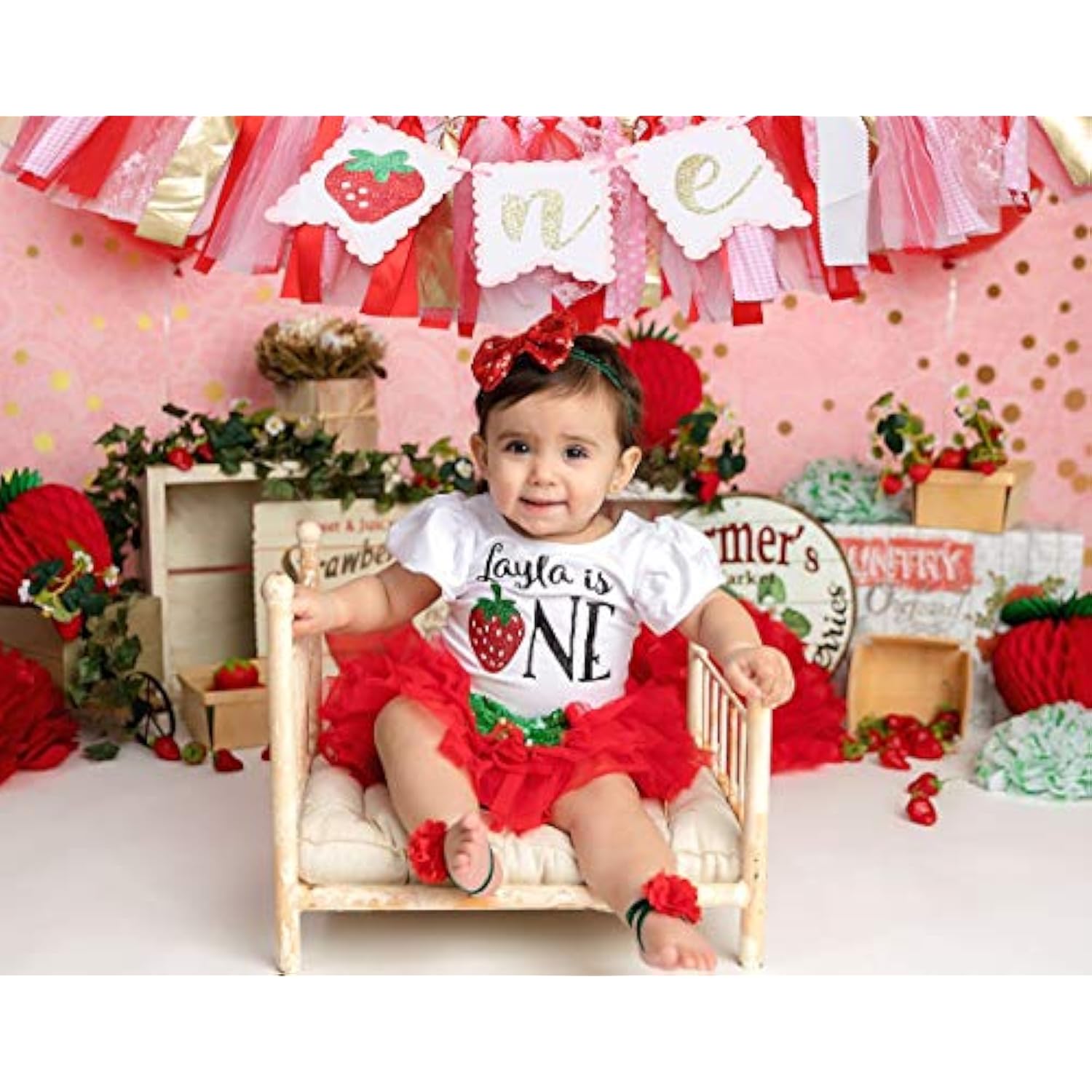 Berry Strawberry Theme High Chair Banner - Smash Cake Photo Prop - 1st Birthday Photo Backdrop Decorations - Souvenir and Gifts for Kids (Strawberry-2)