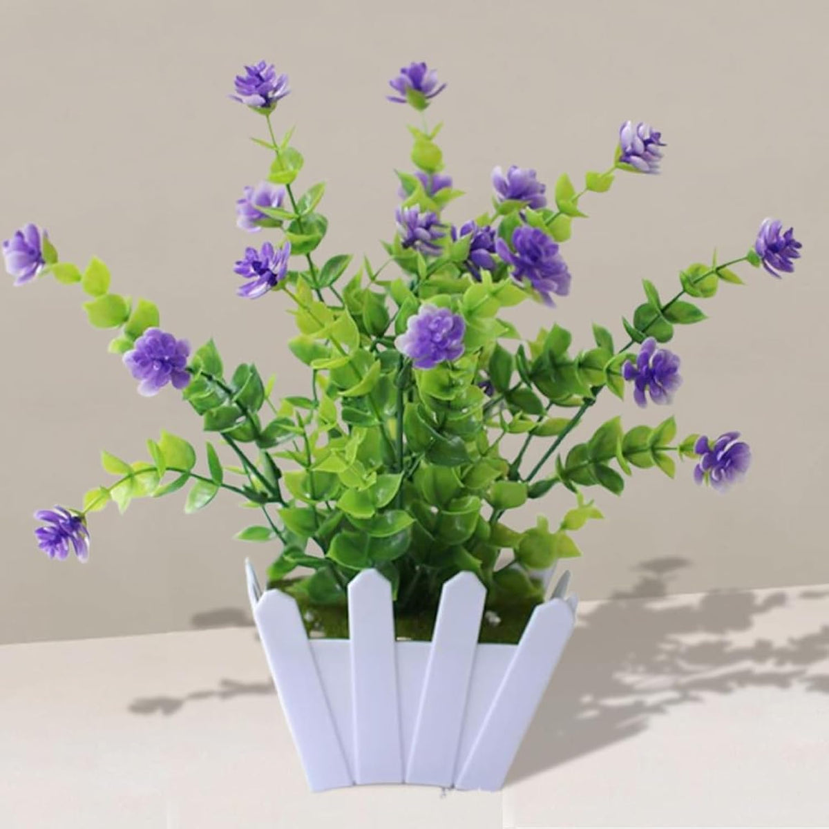 Artificial Faux Plants Flowers,Mini Plastic Potted Fake Flowers Plants,Fence Pot For Outside Home Planter Porch Patio Yard Office Desk Decor