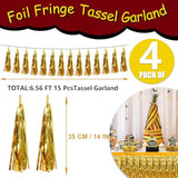 4pc Gold Foil Fringe Tassel Banners Metallic Tinsel Streamers & Backdrop