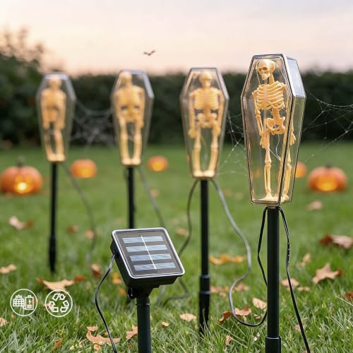 4 Pack Solar Halloween Skeleton Coffin Lights Outdoor Pathway Decorations
