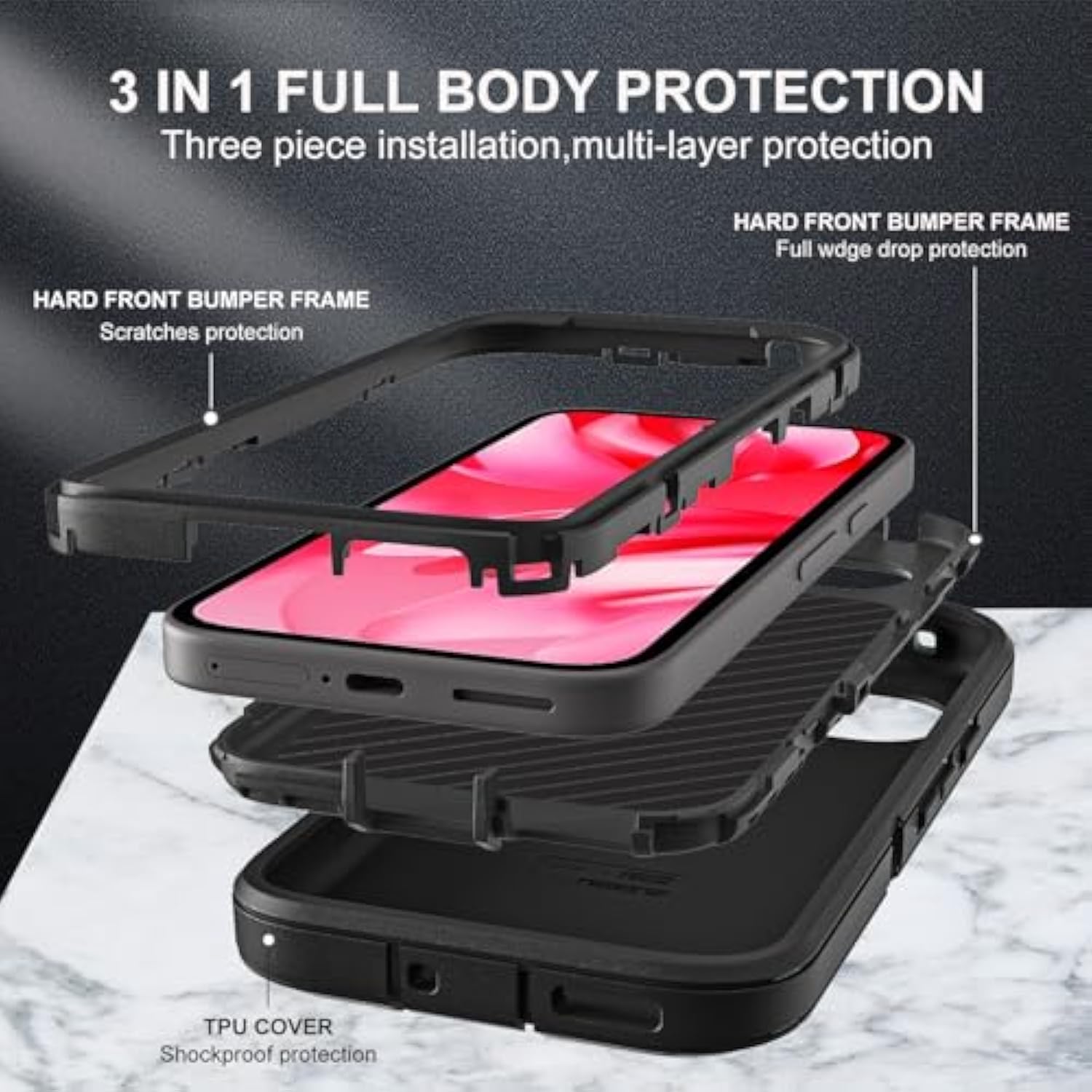 For Google Pixel 9A Case, Military Grade 3 In 1 Heavy Duty Shockproof/Drop Proof/Dust Proof Case With 2Pcs Tempered Glass Screen Protector & 1Pcs Camera Lens Protector (Black/Black)