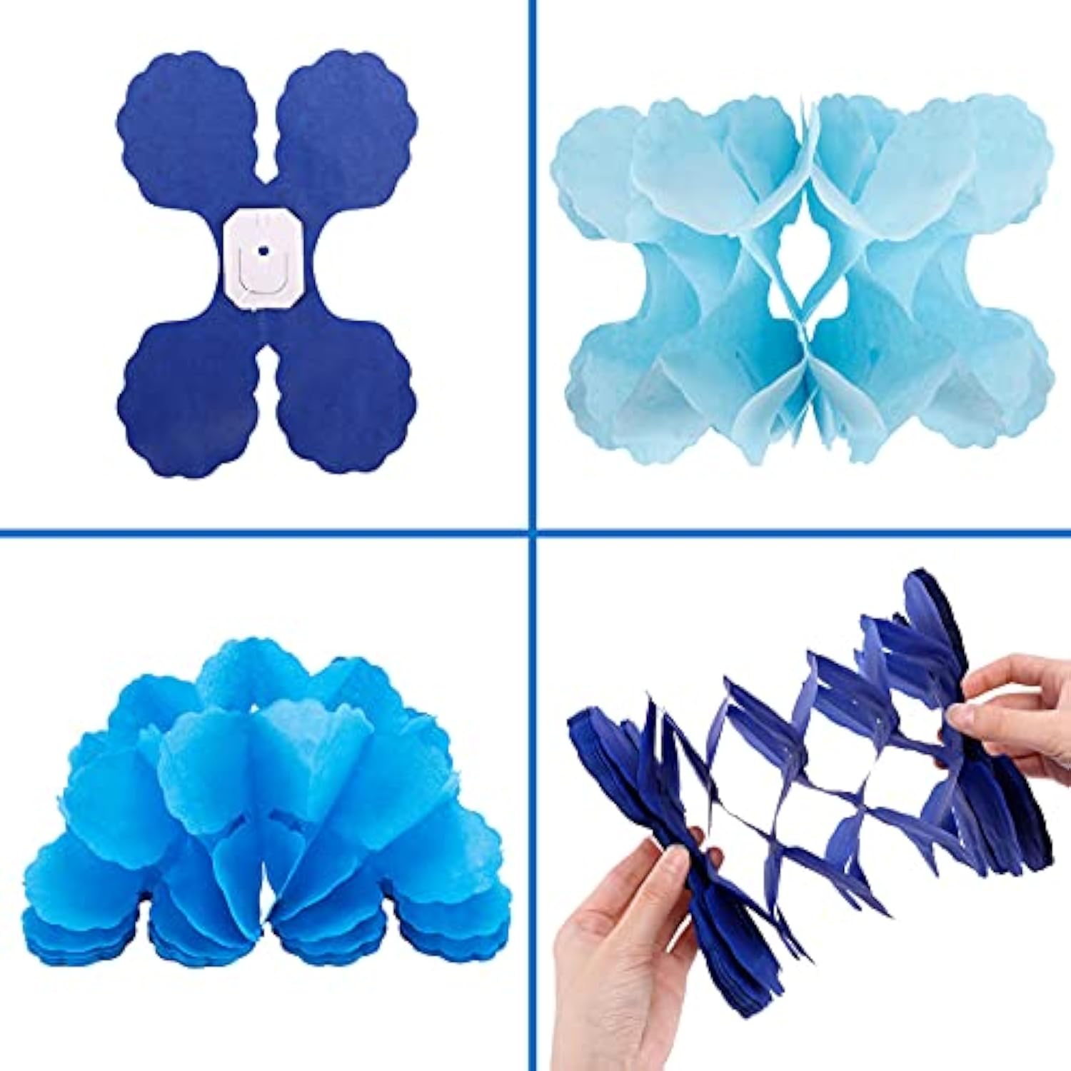 6Pcs Blue White Four-Leaf Clover Tissue Garlands for Frozen Party Decor