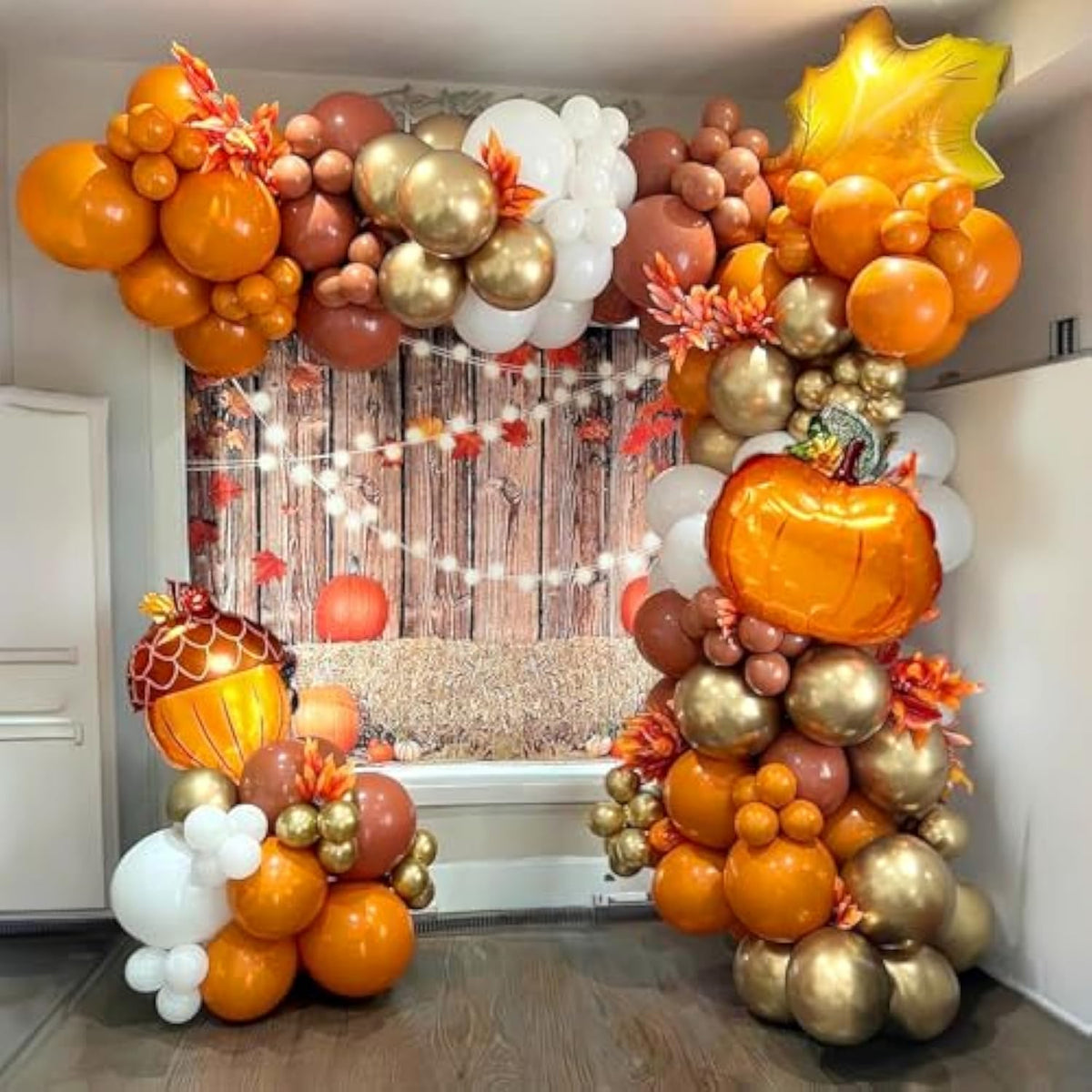 Fall Balloon Arch Kit: Orange, Brown, Gold, Maple Leaf Decor